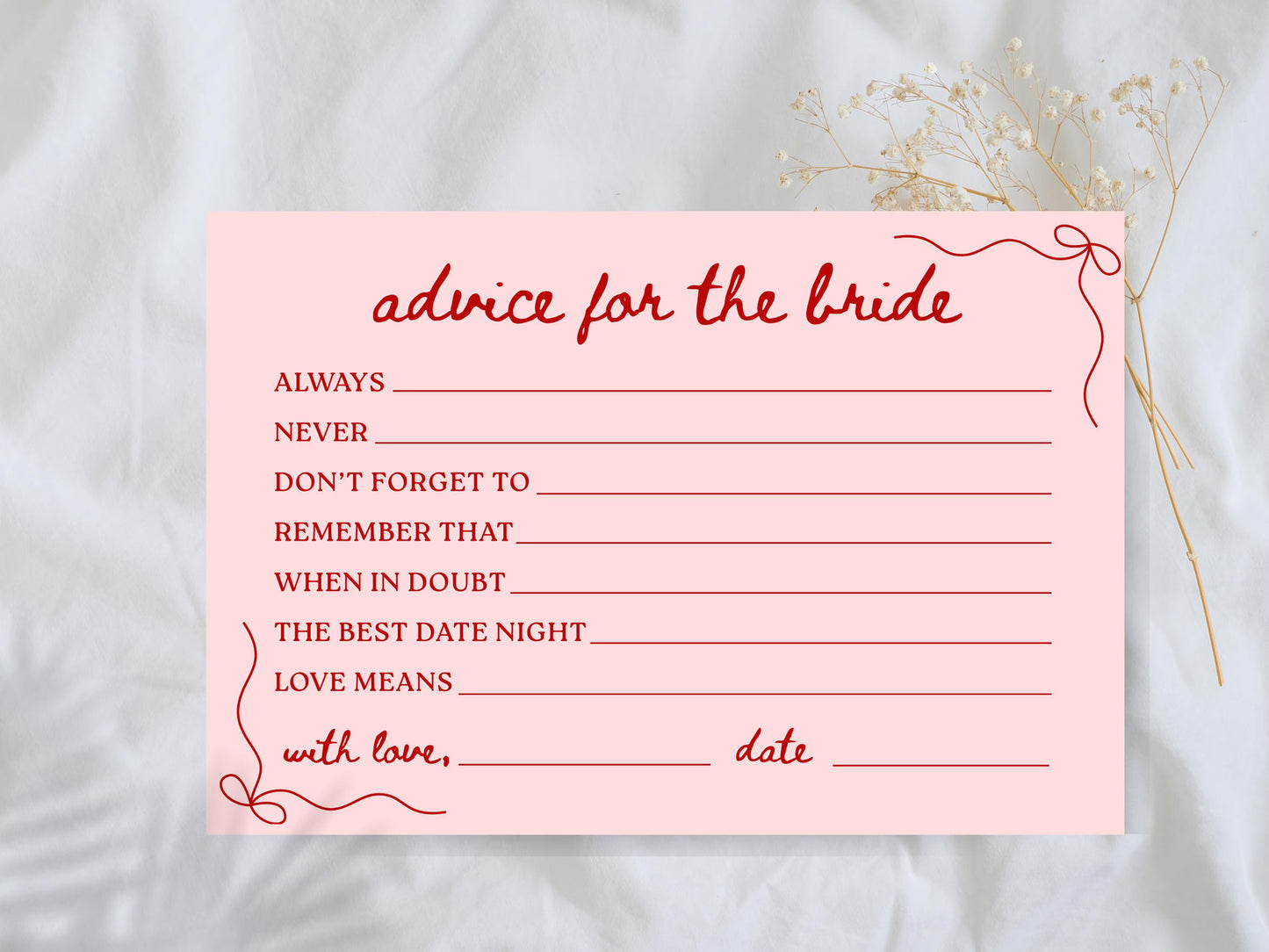 Bridal Shower Advice Cards: 4x6 Printed Keepsakes