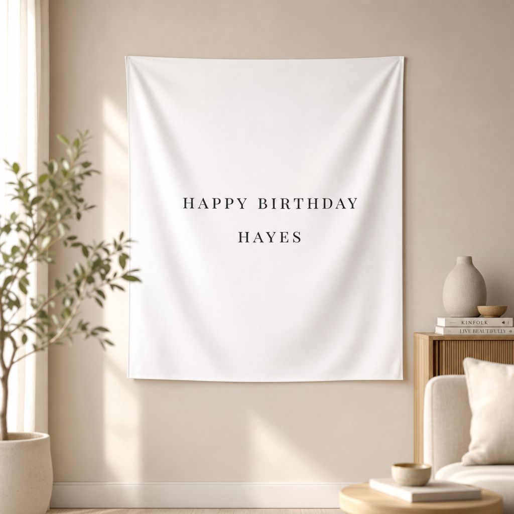 Custom Birthday Backdrop Tapestry, Simple Elegant Birthday Banner - Minimalist Party Decor Photo Backdrop