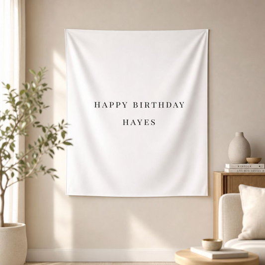 Custom Birthday Backdrop Tapestry, Simple Elegant Birthday Banner - Minimalist Party Decor Photo Backdrop
