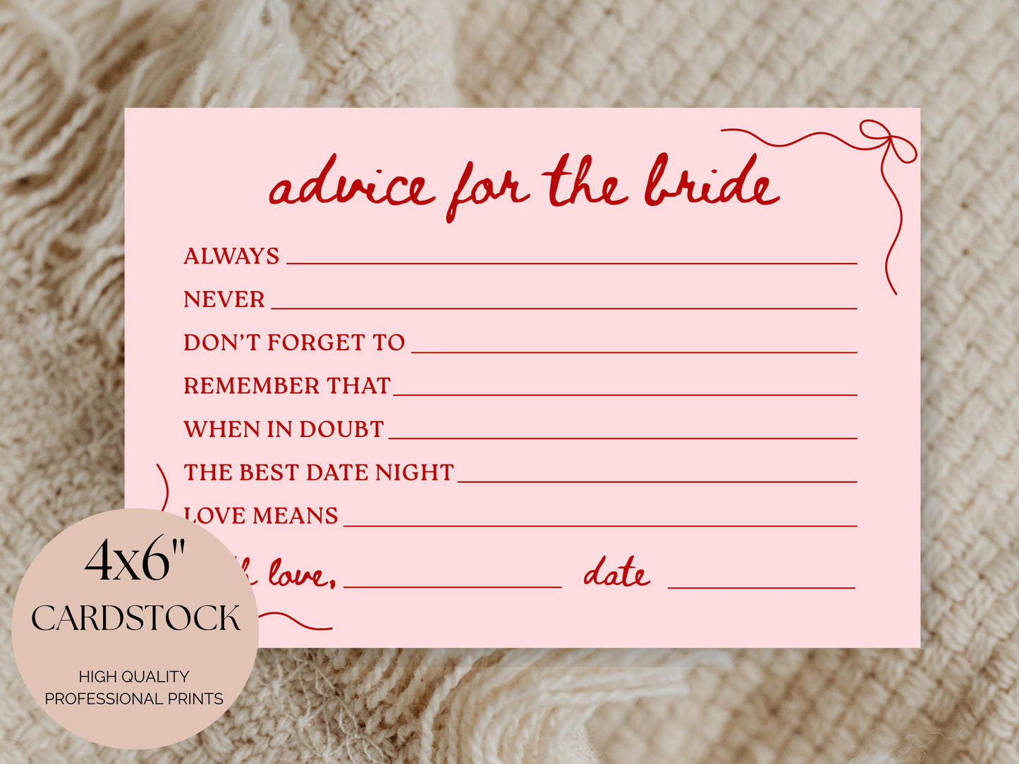 Bridal Shower Advice Cards: 4x6 Printed Keepsakes
