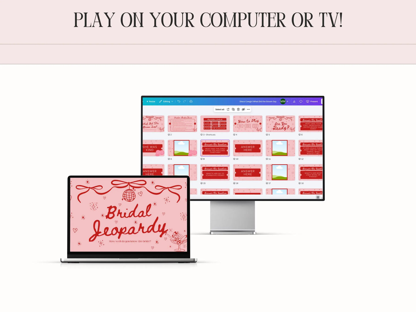 Jeopardy Bachelorette Bridal Shower Game - Cowgirl Disco Theme Editable Canva Template