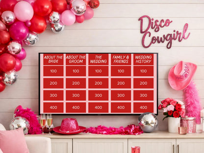Jeopardy Bachelorette Bridal Shower Game - Cowgirl Disco Theme Editable Canva Template