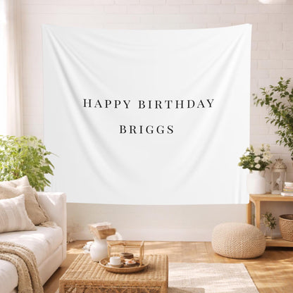 Custom Birthday Backdrop Tapestry, Simple Elegant Birthday Banner - Minimalist Party Decor Photo Backdrop