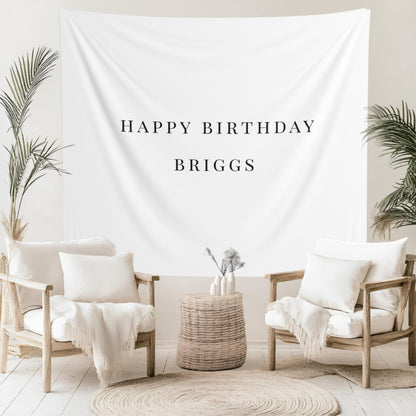 Custom Birthday Backdrop Tapestry, Simple Elegant Birthday Banner - Minimalist Party Decor Photo Backdrop