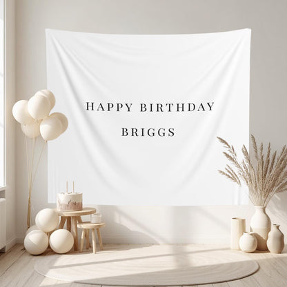 Custom Birthday Backdrop Tapestry, Simple Elegant Birthday Banner - Minimalist Party Decor Photo Backdrop